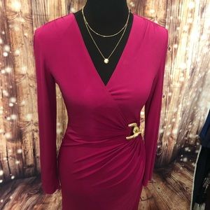 CACHE V NECK SNAKE EMBLEM STRETCHY DRESS